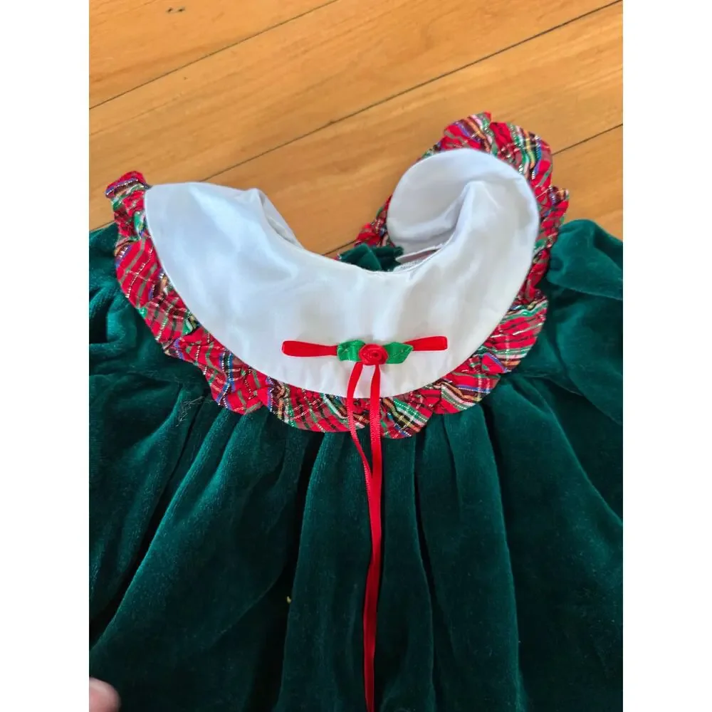 Bryan &‎ Co. vintage green velour red plaid Christmas dress